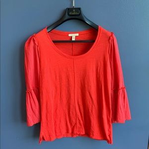 Anthropologie Red Bell Sleeve Top